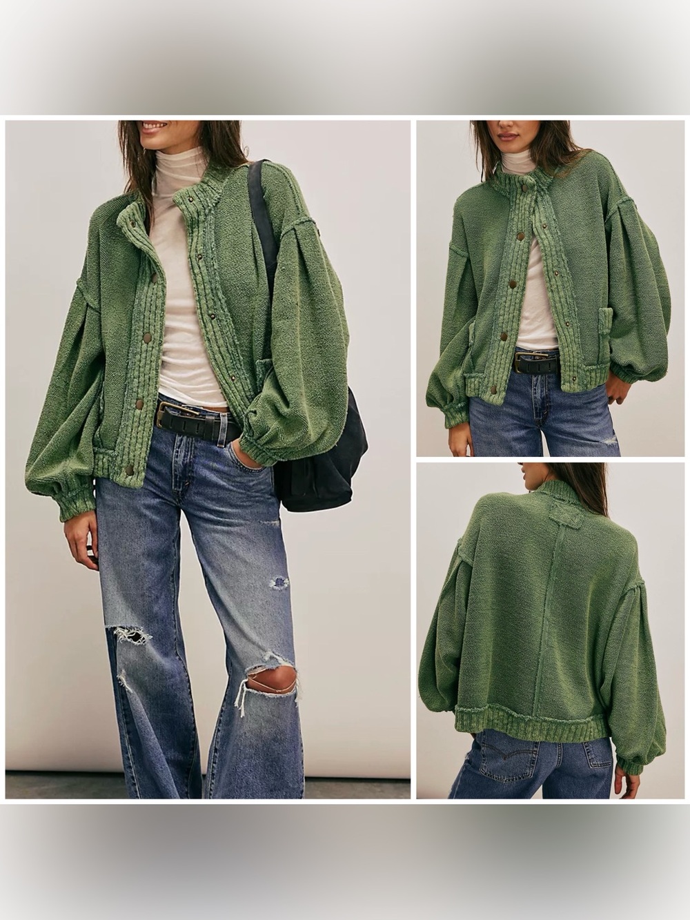 NWT Free People We The Free Cute In This Cardi - Frosty Spruce Green - Medium